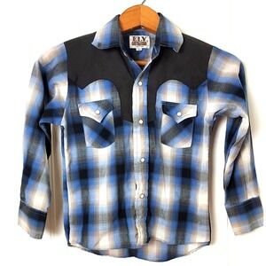 Ely Cattleman Kids Western Shirt Plaid Pearl Snaps‎ Cowboy Rodeo Small Size S